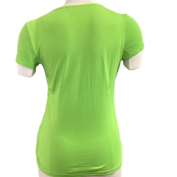 Jones New York Lace Front Button Short Sleeve Henley Top S Green #79B - Picture 4 of 7